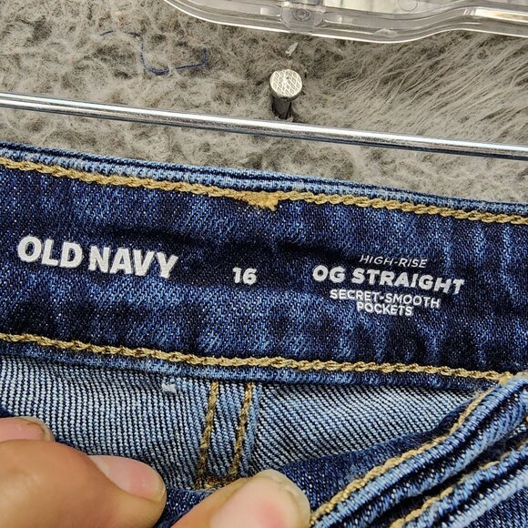 Old Navy Jeans Womens 16 Med Wash Stretch High Rise Button Fly OG Straight *GUC* - Picture 4 of 12
